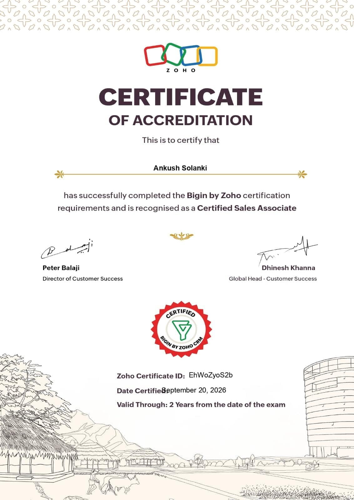 Zoho Bigin Certificate held by an Octfis team member